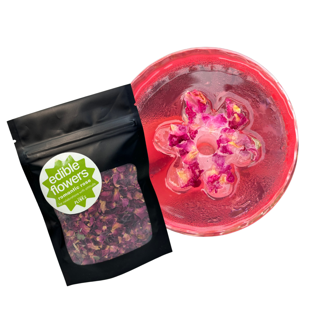DrinksPlinks Romantic Rose Edible Flower in Packet and Glass